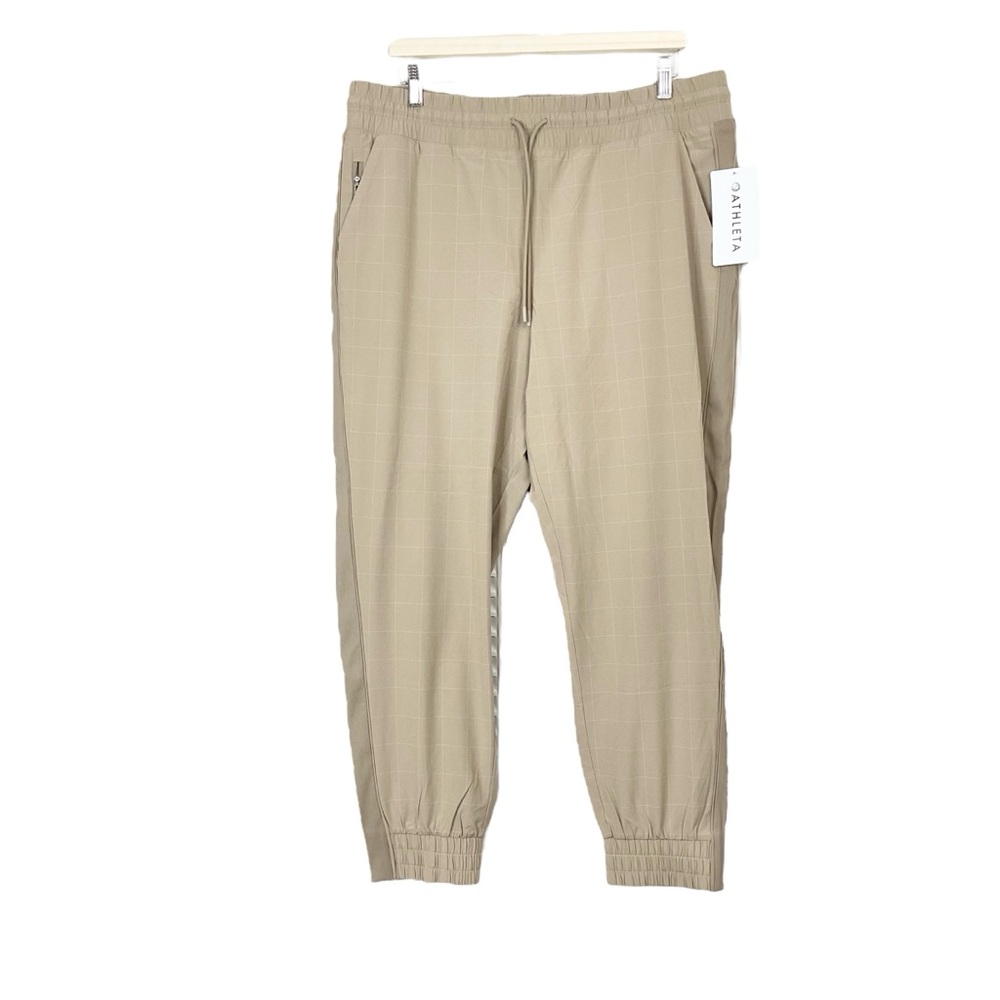 Athleta Brooklyn Textured Jogger Pant Windowpane Silt Taupe Size 16